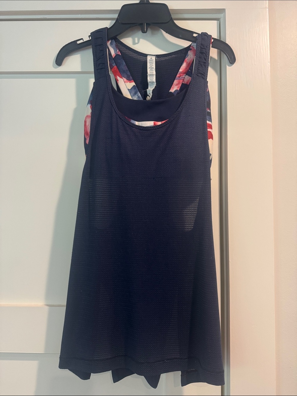 lululemon athletica Navy Mesh Layered Tank with Floral attached sports bra